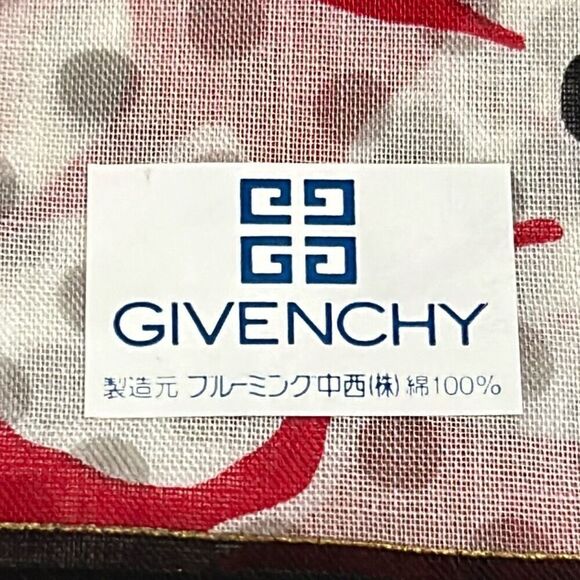 Givenchy 18x18 Cotton Square Scarf Red Floral Whimsical Preppy Twee Polka Dot - Picture 2 of 7